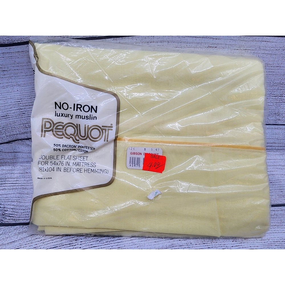 NOS Vintage Pequot Luxury Muslin Double Flat Sheet Yellow 54x76